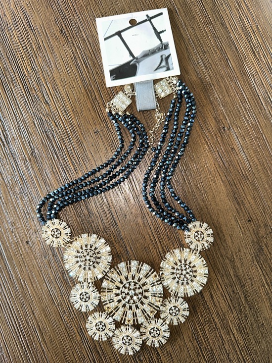 Anthropologie Jewelry - Anthropologie Gold and Blue Crystal Medallion Necklace
